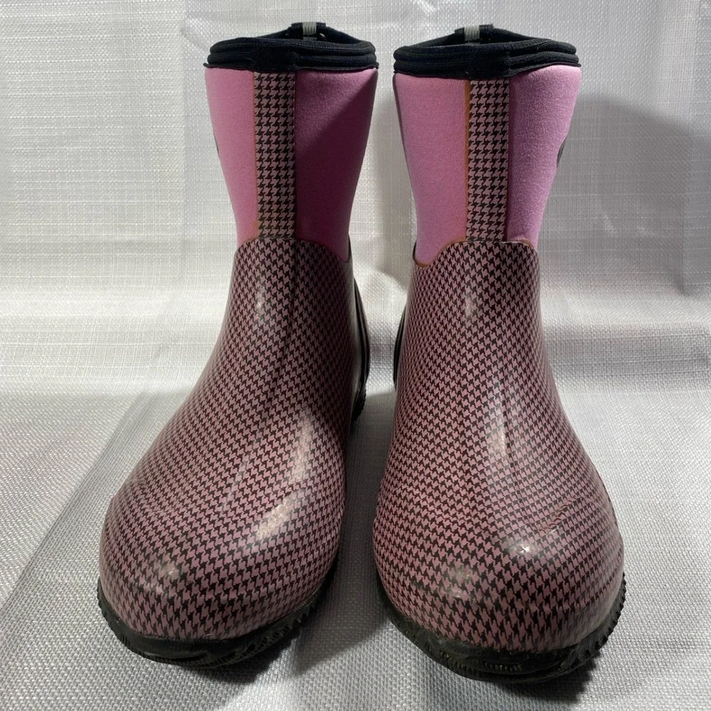 Muck Boot  Scrub Womens 9 9.5 Pink Houndstooth Neoprene Rubber  Mid Boots